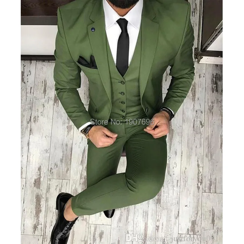 Армейский зеленый Slim Fit мужские свадебные костюмы смокинг для жениха из 3