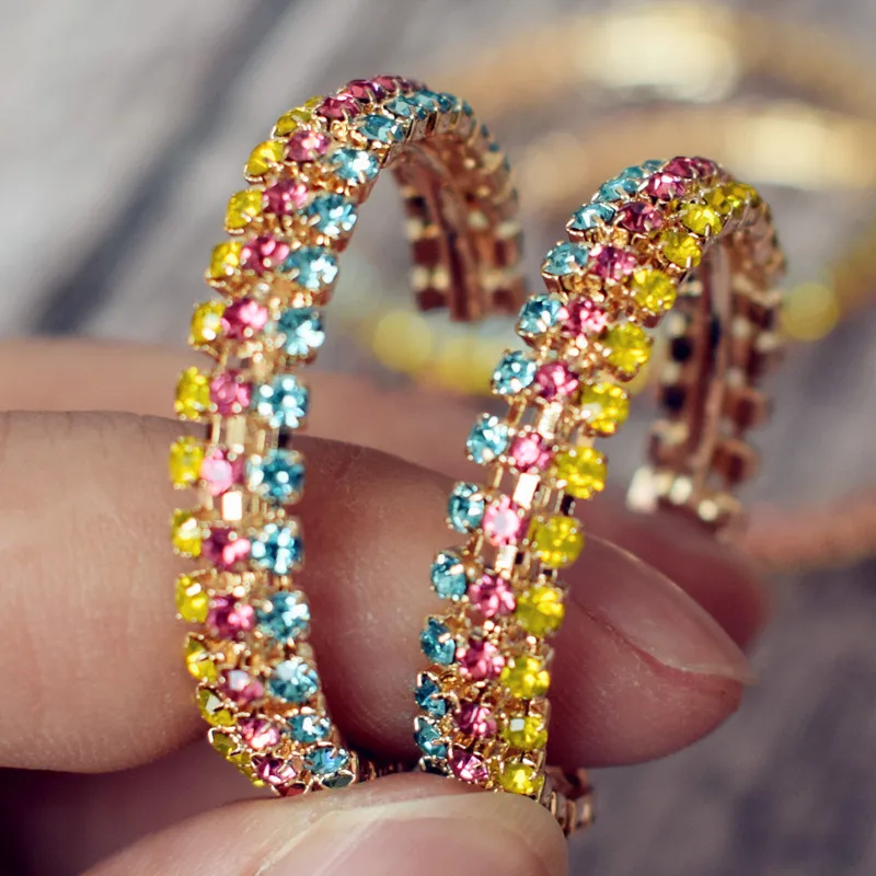 

New Multicolors Shiny Rhinestone Hoop Earrings for Women Fashion Jewelry Bohemian Girls' Circle Statement Earrings Accessories