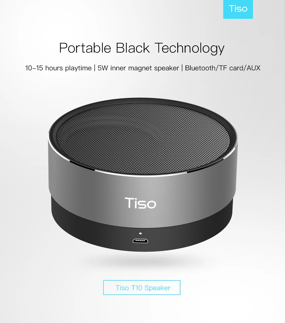 Tiso 10-15 hours playtime Bluetooth speaker wireless mini portable 5W loudspeaker outdoor IPX5 waterproof 3.5mm AUX TF MIC