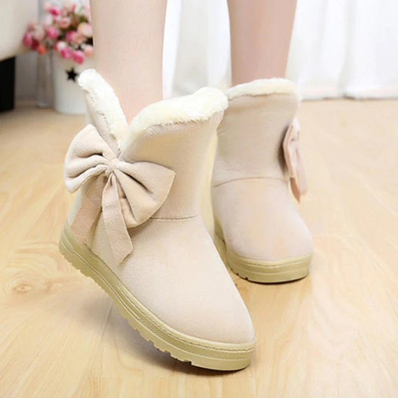 

New Women Snow Boots Casual Bowtie Flat Women Winter Boots Leisure velvet Ankle Boot Comfortable Round Toe Girl Shoes SAT905