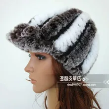 Шапка из кроличьей шерсти Рекс хромированная шапка с цветочным поясом Женская вязаная шапка из меха кролика рекс