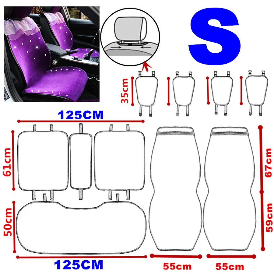 Роскошные из горного хрусталя, горный хрусталь, чехлы для сидений автомобиля для женщин, девушек, авто стиль, автомобильные чехлы для сидений, аксессуары для интерьера - Название цвета: Purple S