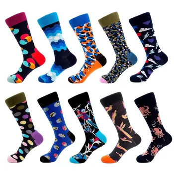 

PEONFLY Fashion Hip Hop Cartoon Men Socks Abstract Pattern Personality Skateboard Breathable Happy Socks Calcetines Hombre