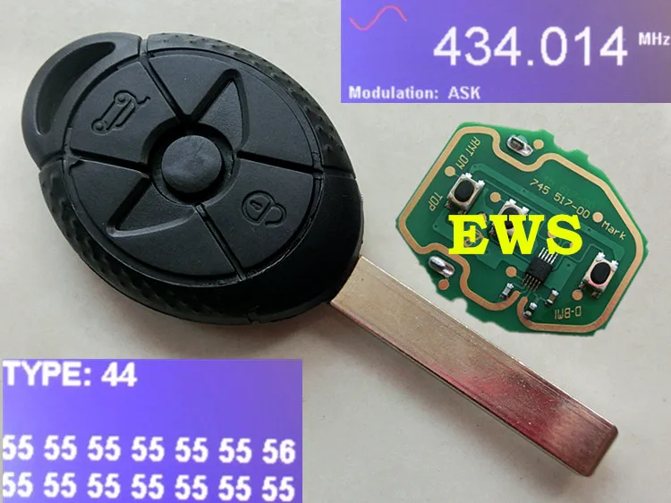 Rmlks без ключа дистанционного Clicker S r50 R53 EWS Системы 315 433 мГц pcf7935aa ID44 чип ключ Необрезанный лезвия подходят для BMW Mini Cooper