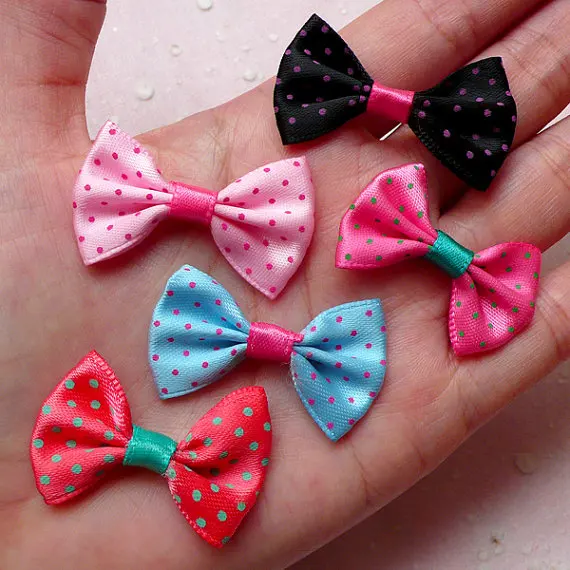 

200pcs Mini Fabric Ribbon Bow Tie/Tiny Satin Bows 35mm Mix)Hair Accessory Jewellery Making Wedding Favor Embellishment