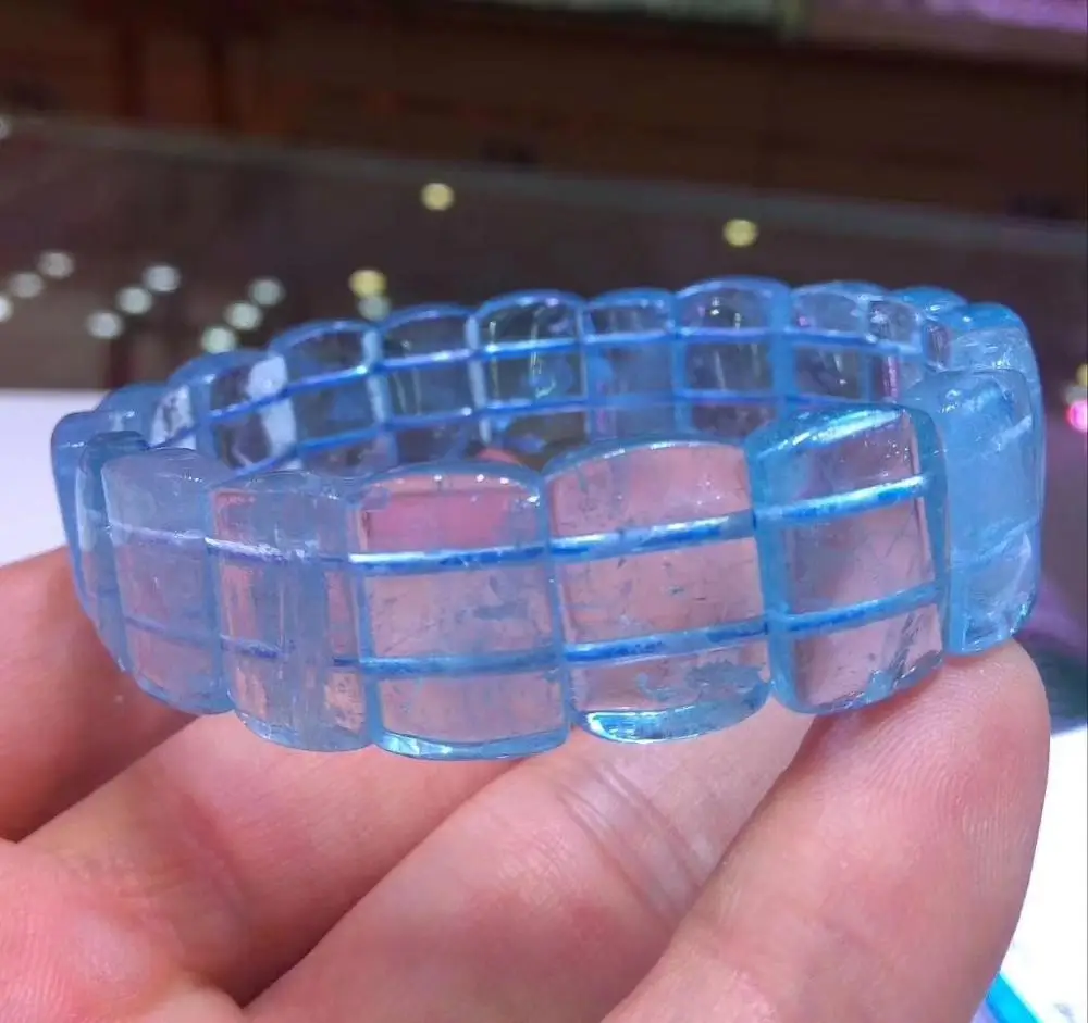 

Genuine Natural Natural Blue Topaz Crystal Clear Rectangle Beads 16x12mm Woman Men Stretch Topaz Bracelet AAAAA Healing Stone