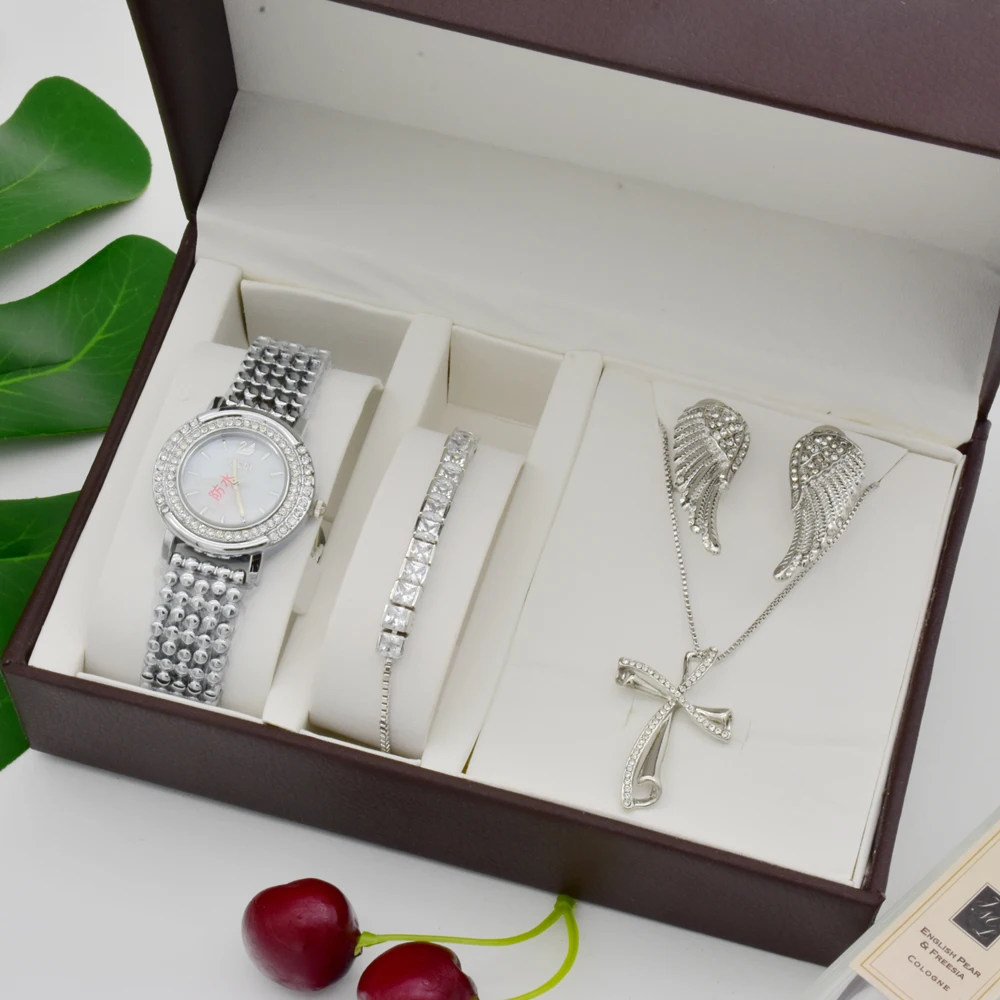 

Women Watch Set Crystal Bracelet Necklace Earring Sets Female Jewelry Top Brand Fashion Quartz Watch Lady's Women Mother's Gifts