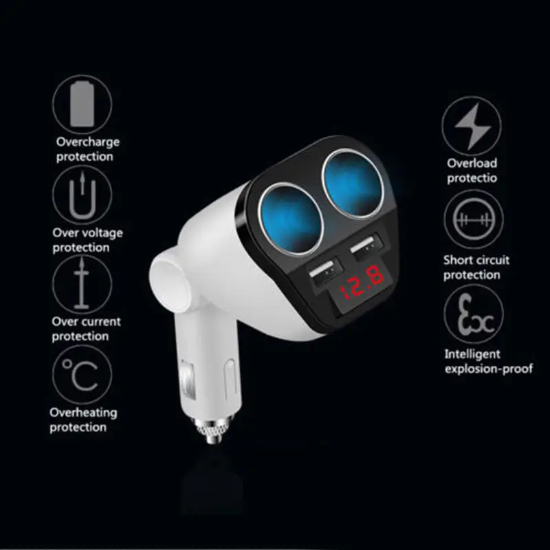 JXLCLYL 120W Car Cigarette Lighter Power Adapter 12V-24V Car Splitter 2 Way Cigarette Lighter Socket With Dual 2 USB Car Charger