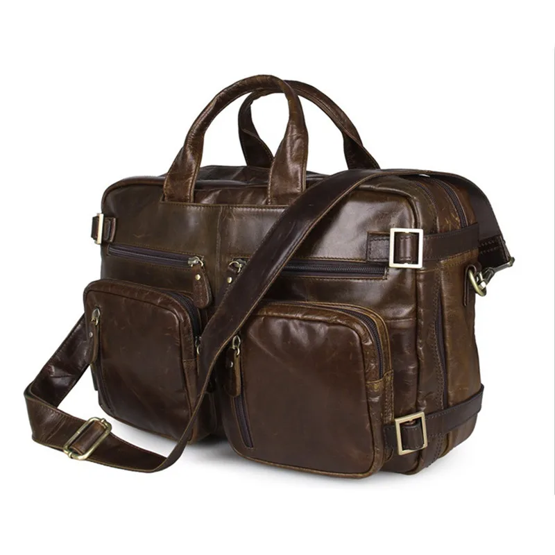 Real Genuine Leather Briefcases 14 Inch Laptop Casual Handbag Large
