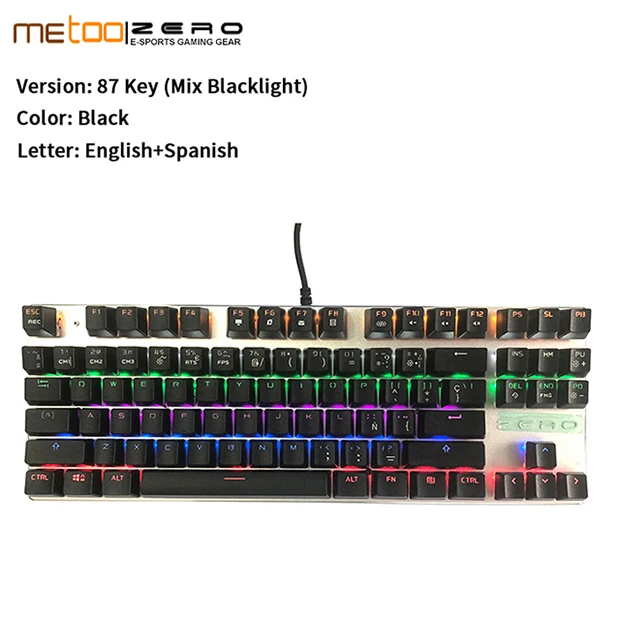 Ограничение по времени покупки Metoo Edition механическая клавиатура 104 клавиш синий переключатель игровые клавиатуры для планшетного компьютера русская наклейка - Цвет: 87 English Spanish