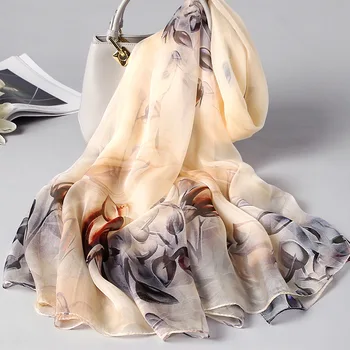 

New 2020 Vintage Floral Print Silk Scarf Women 100% Real Silk Shawls And Wraps Ladies Travel Pashmina Winter Neck Scarves Hijab