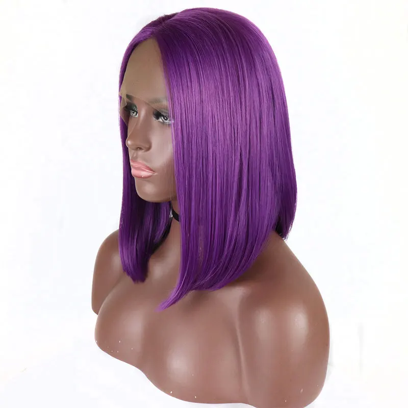 

Bombshell Purple Short Bob Synthetic Lace Front Wig Glueless Straight Heat Resistant Fiber Hair Middle Part For Women Wigs
