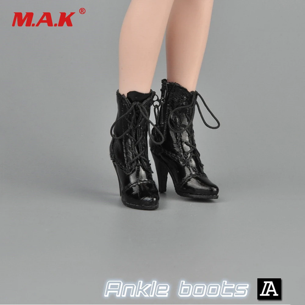 1/6 Female High Heeled Black Ankle Boots for 12'' Action Figure Body Shoes