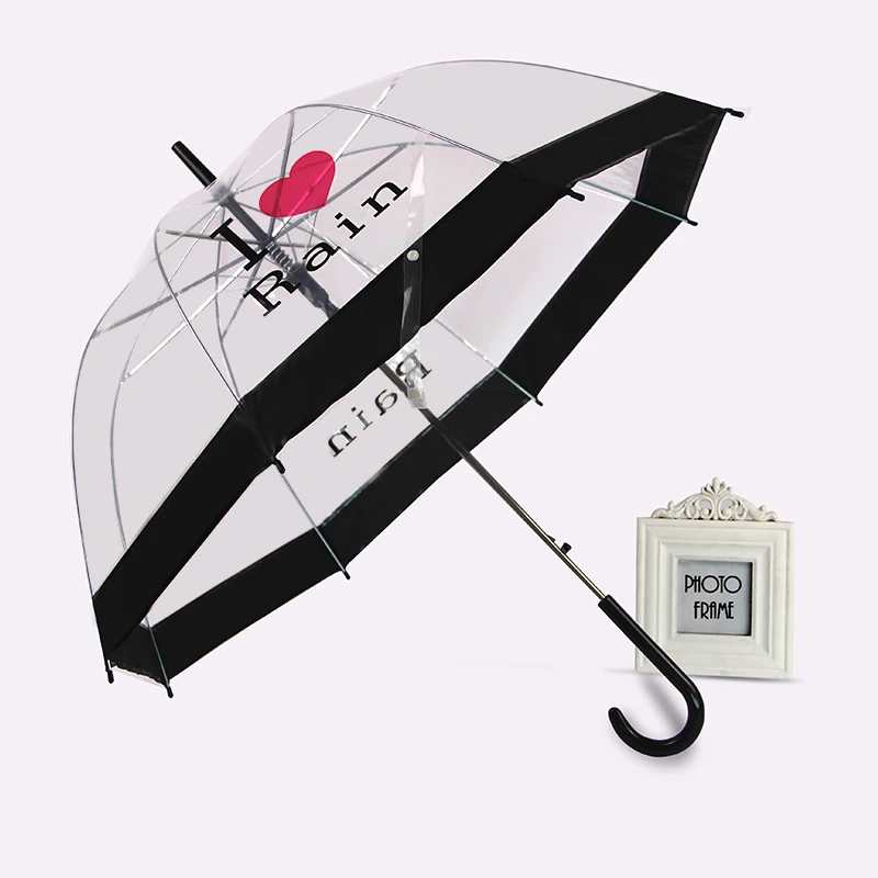 PALONY-Transparent Long-Handle Umbrella for Women and Kids, Ultra Light Parasol, Semi-Automatic Female Umbrellas