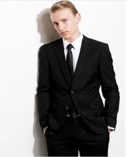

2019 Custom Slim Fit Black Handsome Notched Lapel Wedding Suits For Man Groom best man Business Men Suits tuxedo (Jacket+Pants)
