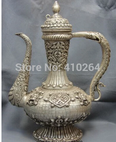 

Chinese Palace Royalty White Copper Silver Eight treasures stoup Flagon wine pot