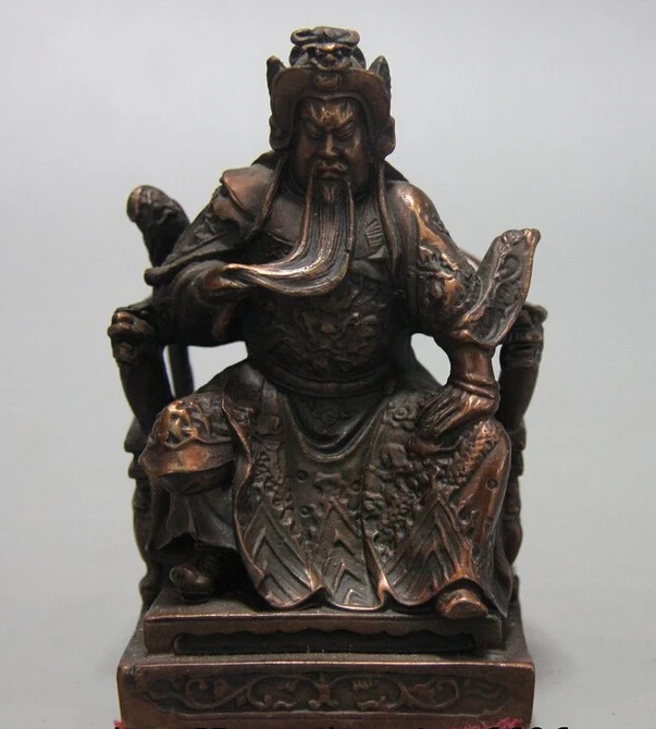 

fast shipping USPS to USA S3300 China Bronze Copper Carved Dragon Warrior Seat Guan Gong Guan Yu Buddha Statue