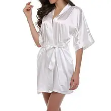 Женская ночная рубашка атласные халаты Пижама с поясом Ночная рубашка кимоно Халат короткий халат