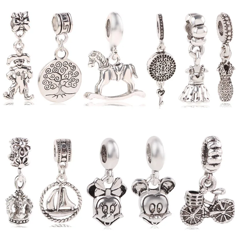 

2019 New European Crown Pendant With Blue Crystal Silver Alloy Beads Charms Fit Pandora Bracelets & Bangles Necklace DIY Jewelry