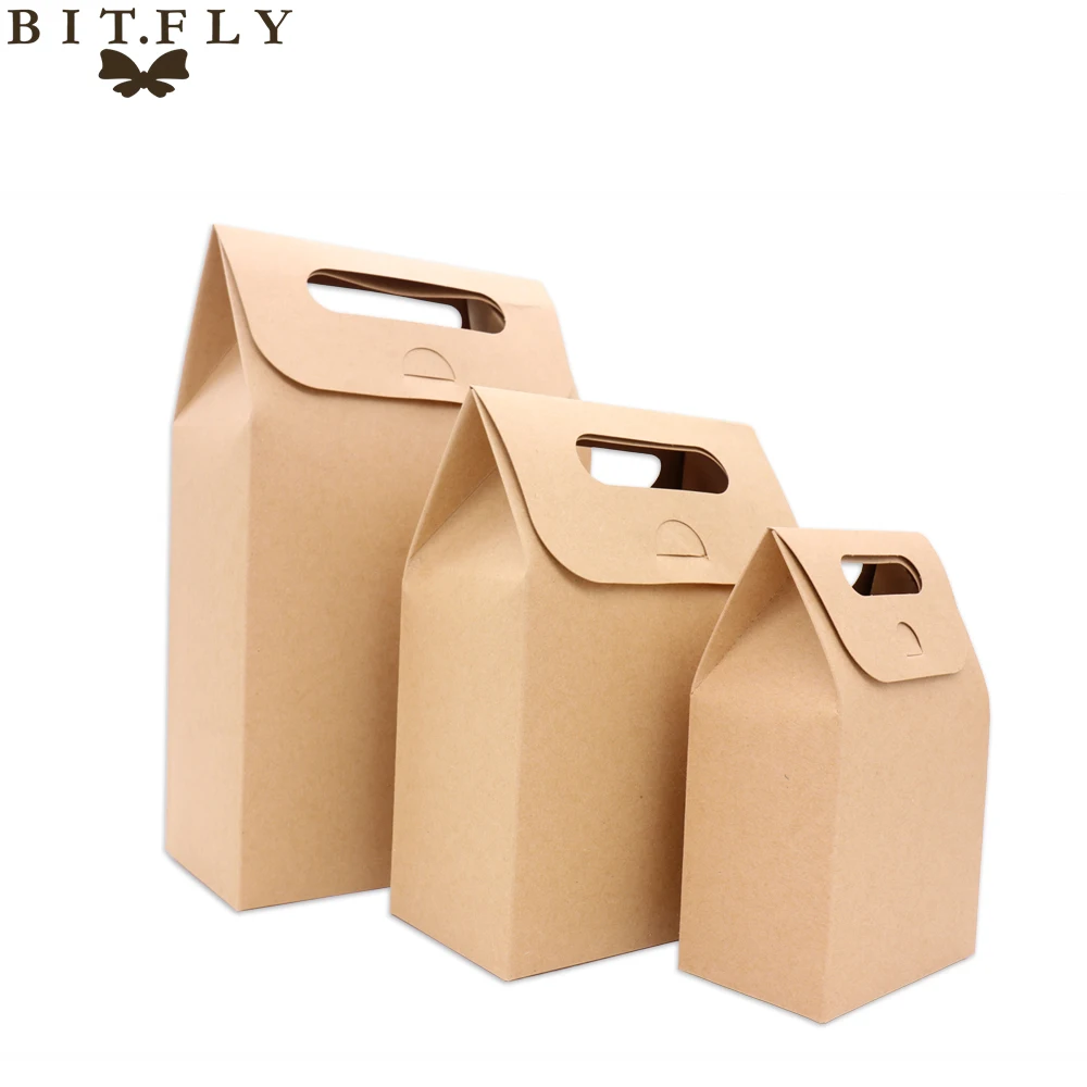 

10Pcs Kraft Paper Candy Boxes With Handle Gift bag for Snack Cookie Chocolates Package wedding birthday party Christmas favors