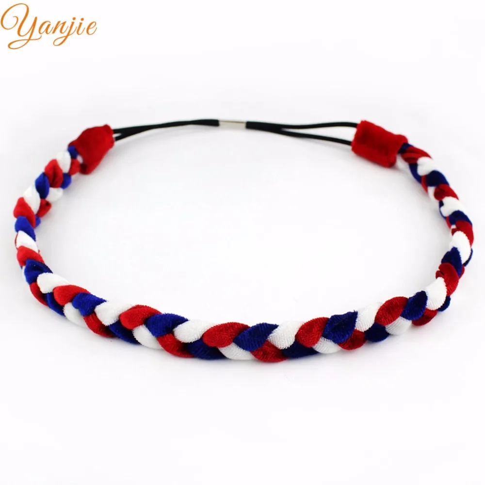 

1PC 2019 American July 4th For Festival Women Red/White/Blue Velvet Braided Elastic Headband DIY Hair Accessories Patriotic