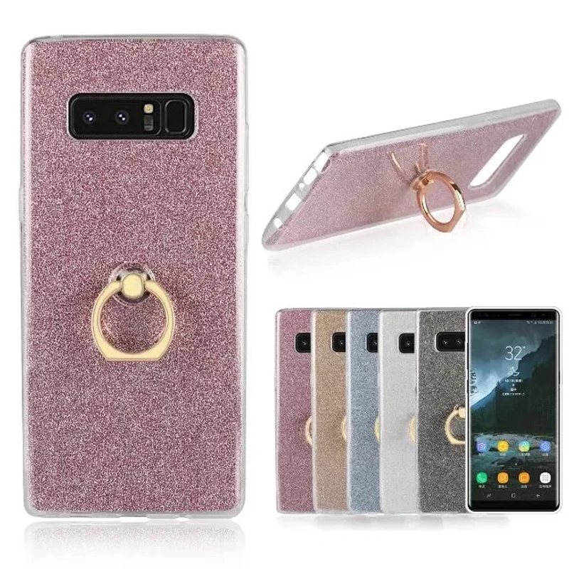 Cover Mobile Phone Case For Samsung Galaxy Note 8 Shine Flash Powder Gel TPU Silicone Protection Shell Finger Ring Stent Design |