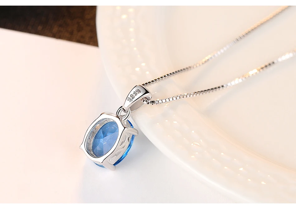 CZCITY Sky кольцо с голубым топазом Подвеска 2,3 карат овальной формы Solitaire Натуральный топаз 925 серебро цепь ожерелье для женщин