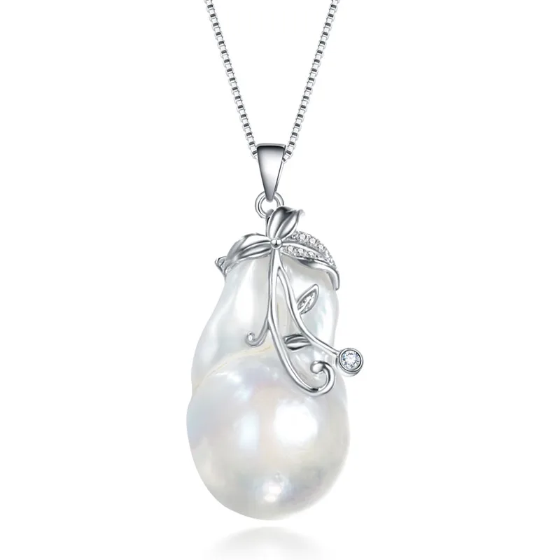 

SNH 16-17mm Baroque 925 sterling silver Pendant with Chain for women Natural freshwater pearl charm necklace choker