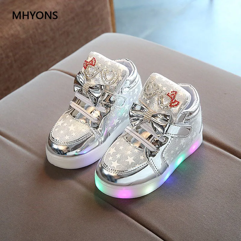 MHYONS 2018 детские ботинки ПУ кожаные светодиодная подсветка модные кроссовки для