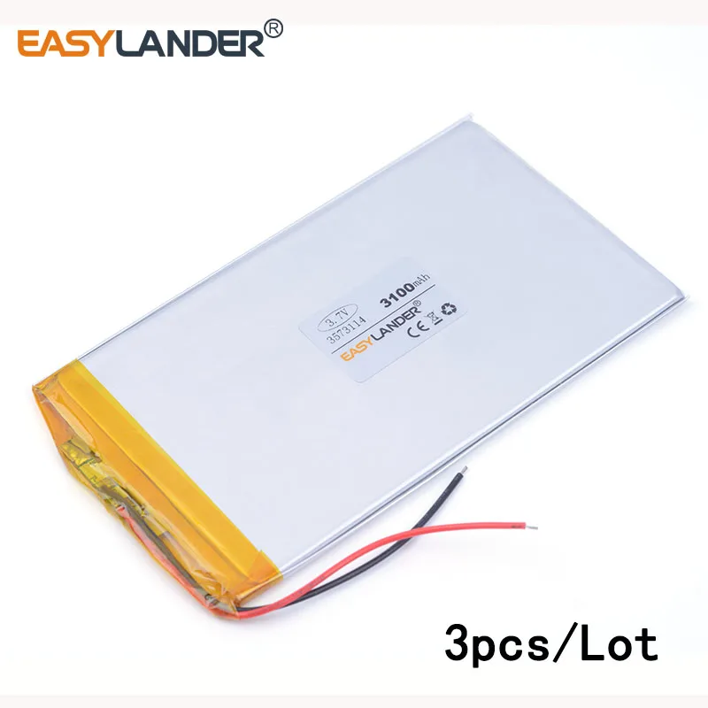 

3pcs /Lot 3573114 3100mAh lithium Li ion polymer rechargeable battery 3.7 V For cell phone speaker Tablet Pc e-book video game