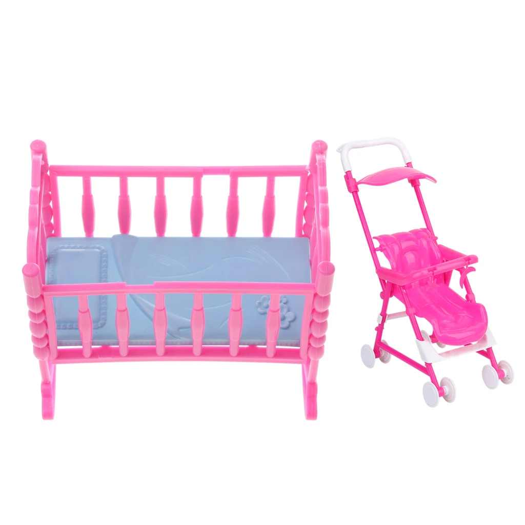 Miniature Nursery Baby Rocking Bed Pram for  Doll House Accessories
