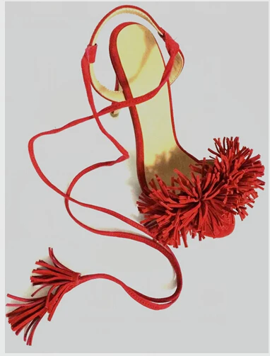 summer fashion women shoes super high thin heel ankle strap tassels open toe pace-up women high heel Sandals red blue yellow