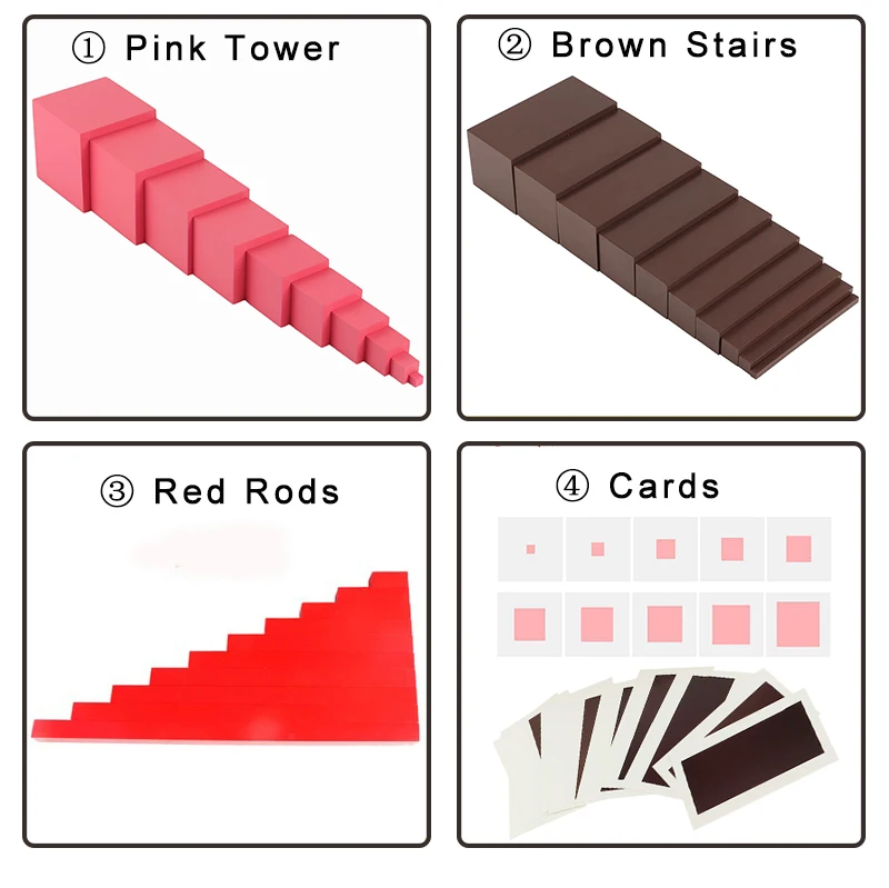 Сенсорный набор образовательных Монтессори красные стержни розовая башня коричневые лестницы карточные игрушки ученики ранние