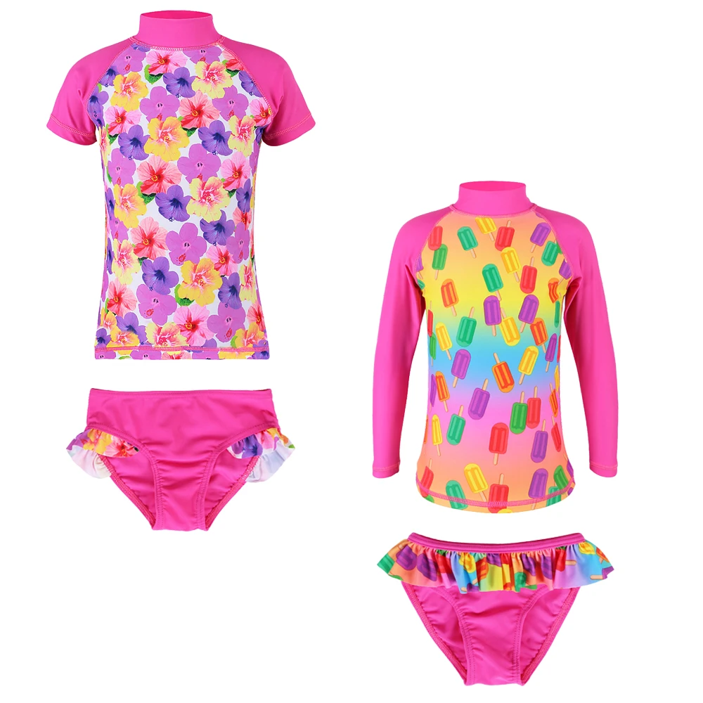 2Pcs New Girls UV SPF 50+ Sun Protection Swimwear Kid Pink Two Pieces