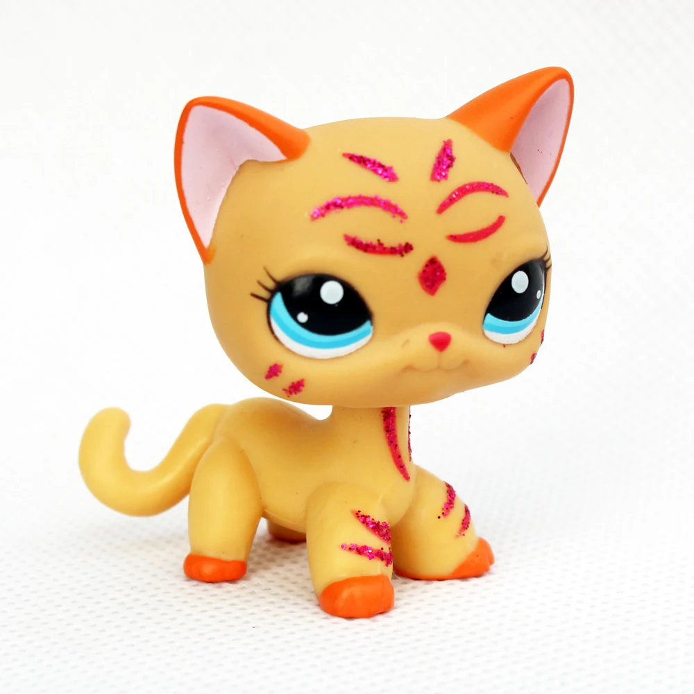 

Real original pet shop lps toys #2118 yellow animal short hair cat blue eyes purple glitter sparkle standing