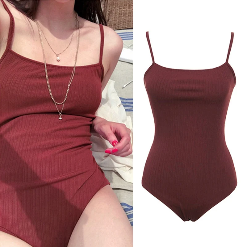 wine red one piece swimsuit
