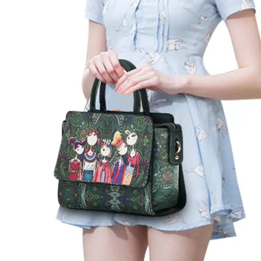 Женская сумка Лоскутная лесная девушка зеленая Лоскутная сумка Дизайнерская кожаная модная сумка-мессенджер женская сумка на одно плечо# Zer