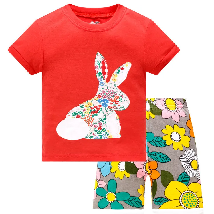 Детские пижамы для девочек; пижамы с принтом для маленьких девочек; Детская Пижама с короткими рукавами; bebe; одежда для сна; комплект летней одежды - Цвет: 9