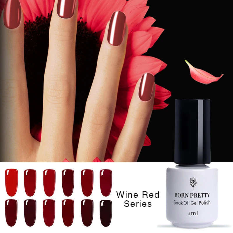 

BORN PRETTY 1 Bottle 5ml Soak Off UV Gel Polish Wine Red Series Nail Color Manicure Nail Art Gel Polish