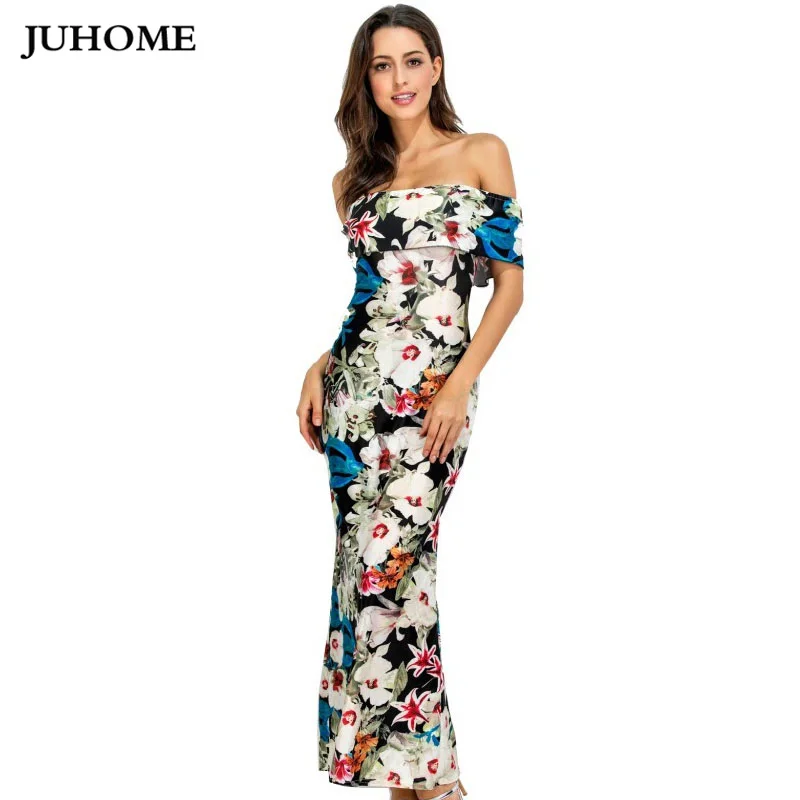 Summer Dress Women Sexy Off Shoulder Floral Print Party Dresses 2018 