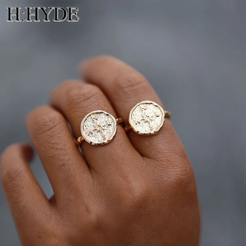 

H:HYDE Boho Gold Color Travel Wanderlust Compass Ring Vintage Best Friends Rings for Women Graduation Gift Friendship Jewelry