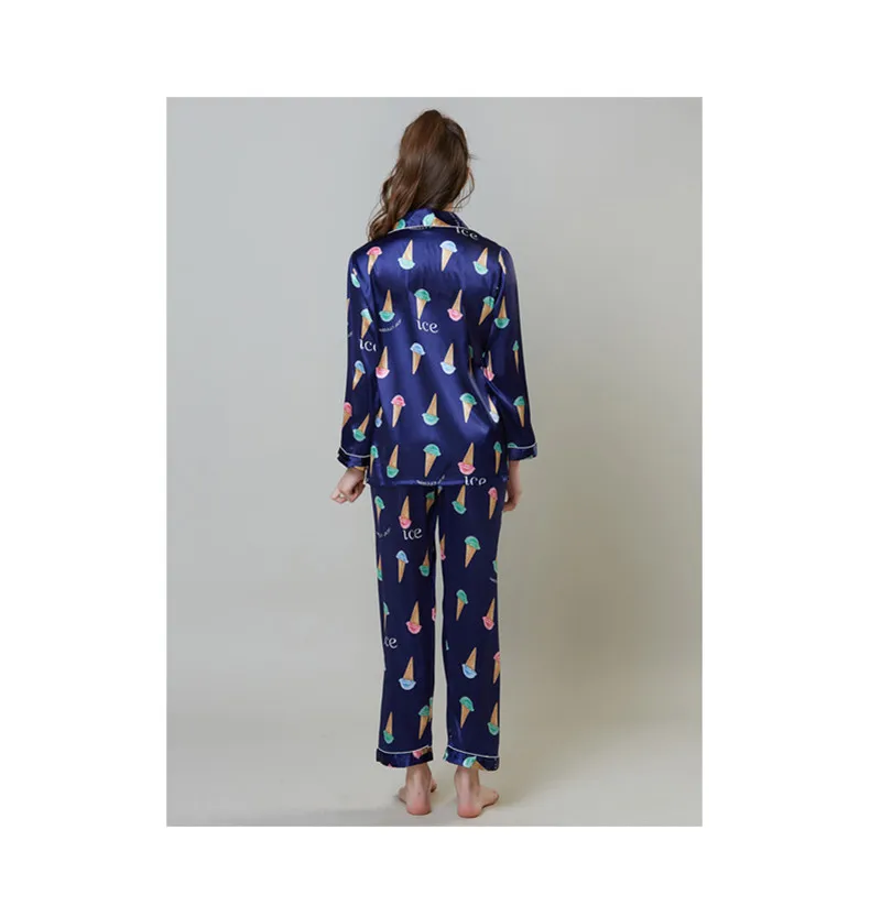 JULY'S песня Для женщин искусственная шелковые пижамы комплект пижамы Пижама с длинными рукавами костюм женский сна комплект из двух