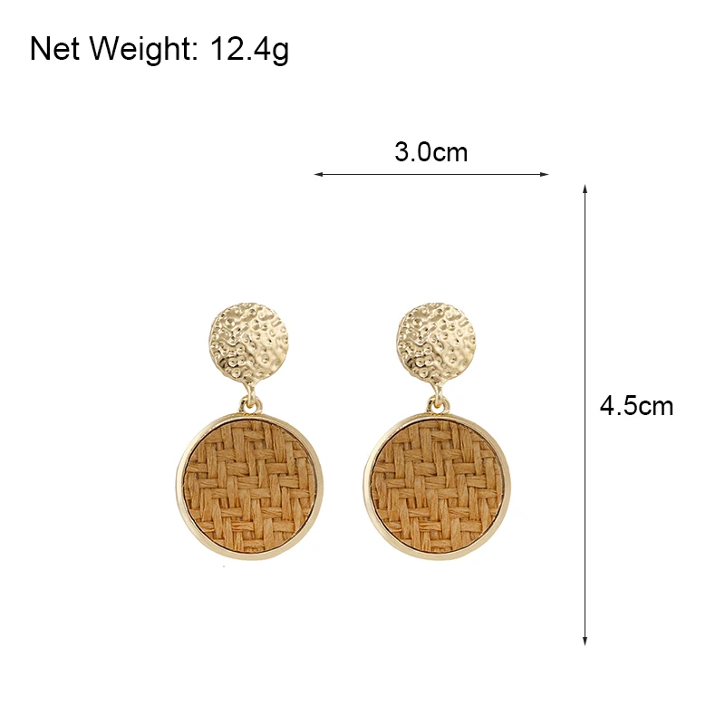 AENSOA Summer Beach Bohemia Rattan Knit Round Earrings For Women Fashion Jewelry Geometric Handmade Straw Weave Earrings