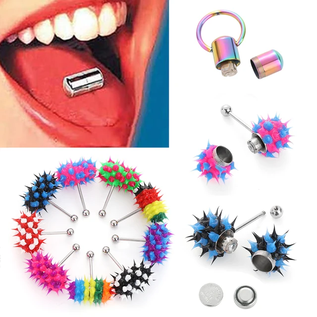1pc Fashion Women Men Rubber Stainless Steel Barbell Vibrating 1pc Fashion Women Men Rubber Stainless Steel Barbell Vibrating Tongue Bar Body Piercing Stud Ring Punk