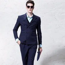 Коллекция года, темно-синие обычные мужские костюмы для свадьбы под заказ(пиджак+ брюки+ вес), костюмы для джентльмена, Maillot Homme