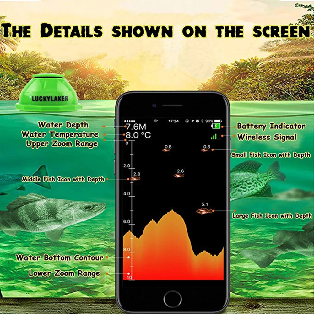محظوظ WiFi اللاسلكية صياد السمك 50 M 12 لغات سونار Fishfinder APP الروبوت IOS سمك البحر كشف مكتشف السونار ل الصيد # c5 محظوظ WiFi اللاسلكية صياد السمك 50 M 12 لغات سونار Fishfinder APP الروبوت IOS سمك البحر كشف مكتشف السونار ل الصيد # c5