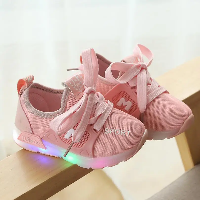 جديد ربيع الخريف الاطفال Led الأحذية الأزياء متوهجة رياضية للفتيات الفتيان شبكة الأطفال أحذية Led مضيئة أحذية رياضية