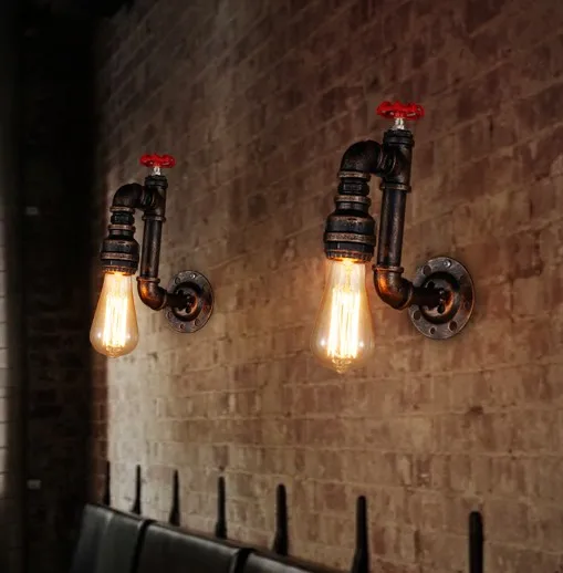 Nordic Loft Style Industrial Vintage Wall Light For Home Antique Metal Water Pipe Lamp Bedside Edison Wall Sconce Lighting