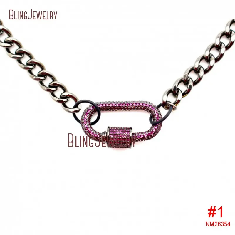20190404-NM26353-micro pave screw clasp gunmetal plated chain necklace carabiner lock necklace_1