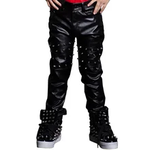 Новинка года, детская одежда для сцены детские черно-белые кожаные штаны с заклепками, детские костюмы для хип-хопа